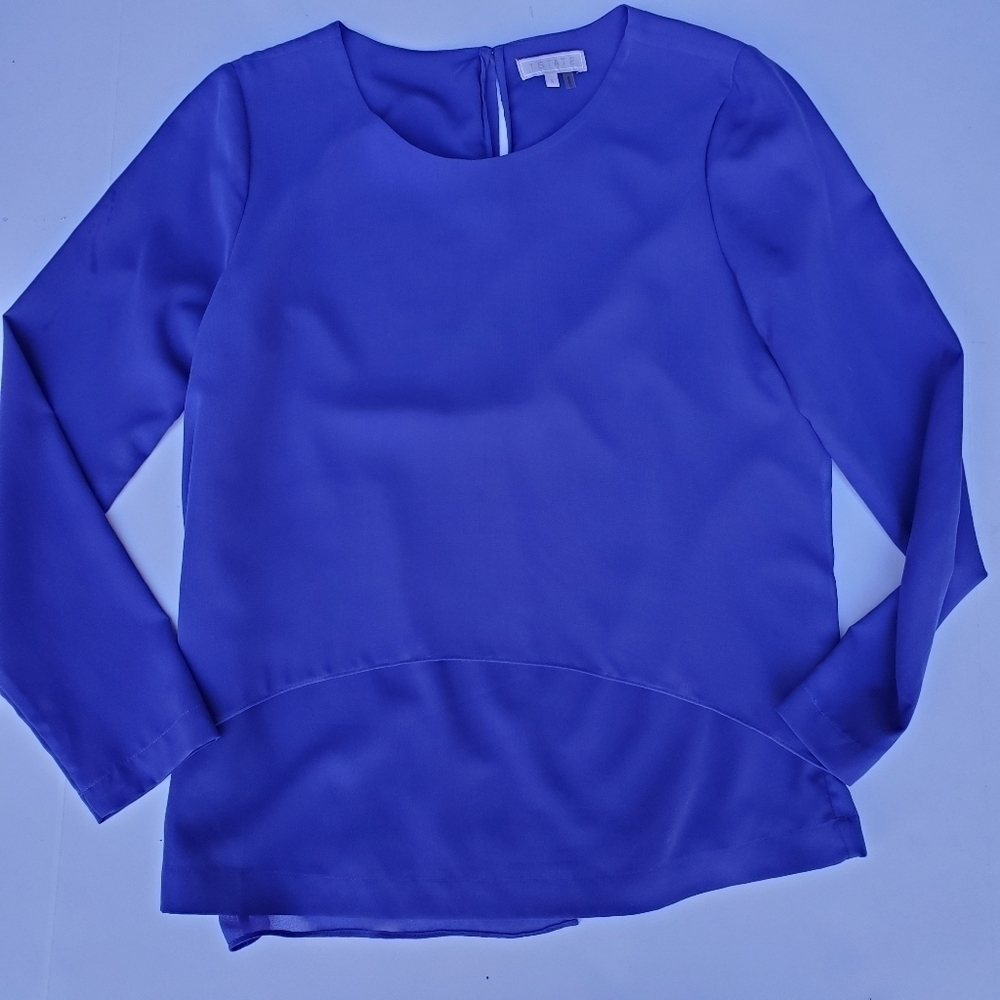 1 State Blue layered blouse S back detail
